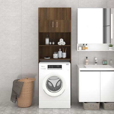 Wasmachine ombouw - Kast - Opbouwmeubel - Verhoger - Wasmachine meubel - Opbergkast - Hout - Bruin Eiken