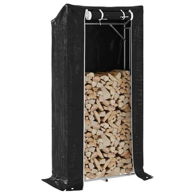 vidaXL - Haardhoutrek - met - regenhoes - 100x40x200 - cm - gegalvaniseerd - staal
