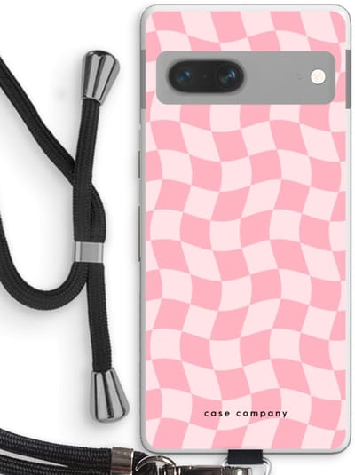 Case Company® - Hoesje met koord geschikt voor Google Pixel 7 hoesje met Koord - Grid Roos - Telefoonhoesje met Zwart Koord - Bescherming aan alle Kanten en Over de Schermrand