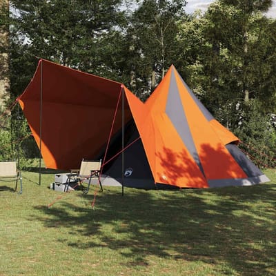 Familietent - Kampeertent - Outdoor avontuur - Waterdicht en vuurvast - 510 x 690 x 330 cm - Grijs en oranje