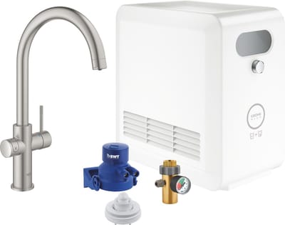 GROHE Blue Professional Duo kit: keukenmengkraan voor gefilterd, gekoeld en bruisend water - Bluetooth & WIFI - incl. koeler - rvs - 31323DC2