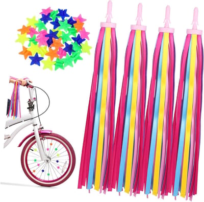Fietsdecoratie Set - Fietskwastjes Spaakkralen - Fiets Opvrolijken - Felle Regenboogkleuren - 28 cm - Multicolor