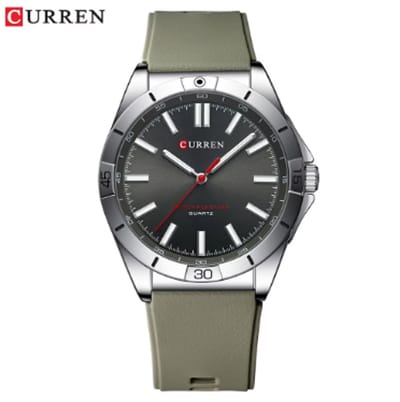 CURREN Horloge 8449 - Zilverkleurig-Groen – Heren - Quartz - Ronde Kast - Siliconen Band - Lichtgevend - Outdoor Sporthorloge - Waterbestendig