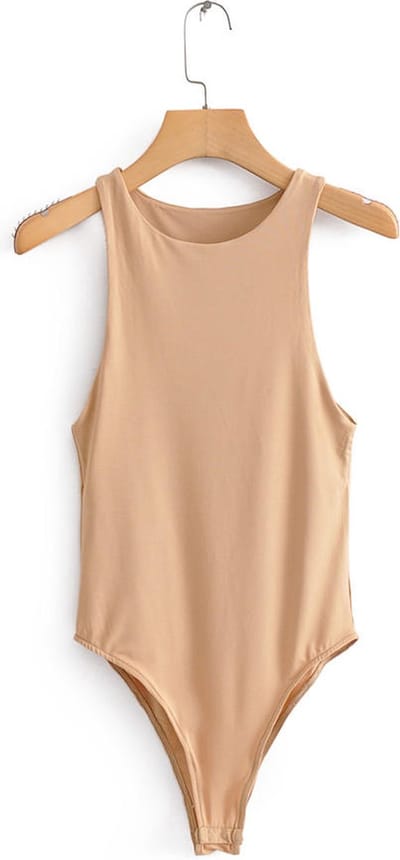 Wow Peach - Casual Bodysuit - Ronde Hals - Zomer - Comfort - Sexy - Stijlvol - Bruin - Large