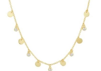 Schitterende Gold Plated Zilveren Halsketting met Rondjes en Zirkonia Steentjes