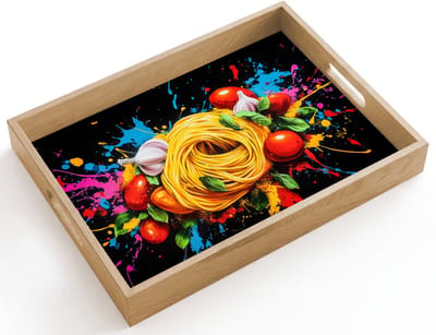 Dienblad hout 40x30 cm - Schootdienblad - Spaghetti - Graffiti - Verf - Kleurrijk - Eten - Modern - Borrelplank rechthoek - Plateau dienbladen