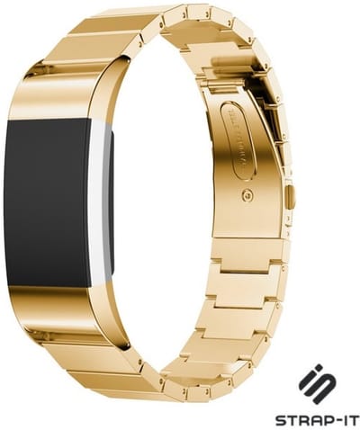 Stalen Smartwatch bandje - Geschikt voor Fitbit Charge 2 luxe metalen bandje - goud - Strap-it Horlogeband / Polsband / Armband