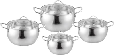 Bavary Pannenset ® - 8 Delig - RVS - Met glazen deksels - Alle warmtebronnen - Inductie - Vaatwasserbestendig – Ø 16,20, 24,28 cm