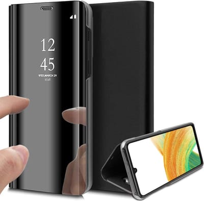 Hoesje geschikt voor Samsung Galaxy A33 - Book Case Spiegel Wallet Cover Hoes Zwart