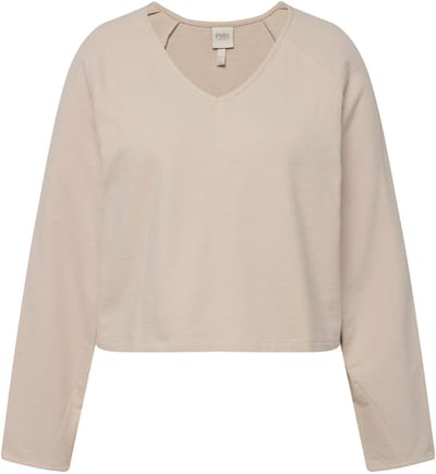 Ulla Popken - Dames - Sweatshirt kort V-hals lange mouwen biologisch katoen - Room - Maat 50+