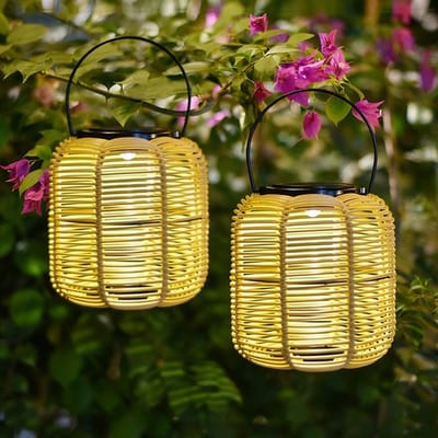 Zonnelantaarns 2 stuks - Vintage Boho rotan hanglamp - Waterdichte zonnelantaarn voor buiten - voor balkon, zonnelampen, tuindecoratie