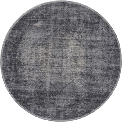 Vloerkleed Madel Rond Grijs ø160 cm - Laagpolig Synthetisch Vloerkleed – Vintage / Oosters Design