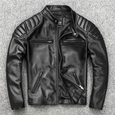 Eerste Laag Schapenvacht Leer Leren Jas Heren Motorfiets Opstaande Kraag Slim Fit Kort Jeugd Leren Jas Jas XXL zwart