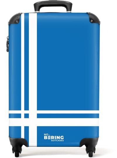 NoBoringSuitcases.com® - Handbagage koffer lichtgewicht - Reiskoffer trolley voor reizen - Blauw met wit kruispatroon - Cabine rolkoffer met wieltjes - Travel luggage - Hardcase valies klein - Past binnen 55x40x20 en 55x35x25