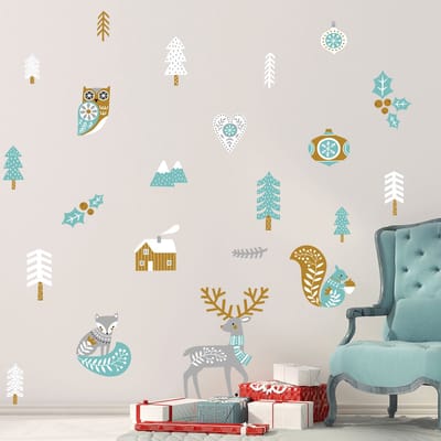 Scandinavische kerststickers met hert en vos - Zelfklevende kerststickers - Feestelijke decoraties - 70x80cm
