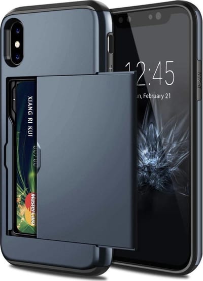 Pasjeshouder Hoesje Geschikt voor Apple iPhone X / XS – Shockproof Hardcase Backcover met Verborgen Kaartvak – Donkerblauw