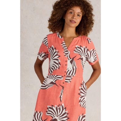 White Stuff Iris Linen Dress Coral Print Taglia: 24 REGULAR | Abiti in T-Shirt Outlet | Donna | Bianco