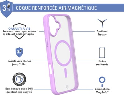 Force Case, Hoesje geschikt voor iPhone 16 - AIR FROST Versterkt Tryax System 3M MagSafe, Roze