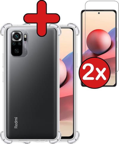 Hoesje - Met Screenprotector - 2 Stuks - Geschikt voor Xiaomi Redmi Note 10S - Sterk & Shockproof - Back Cover - Siliconen Case - Telefoon Hoes - Shock Proof - Telefoonhoes - Transparant