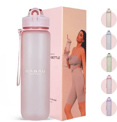 Cabau - Bloom Waterfles / Drinkfles - 1 liter - Soft Pink - Handige drinktuit & unieke maataanduiding - BPA- & Lekvrij - Drinkfles met rietje volwassenen - Drinkfles volwassenen - Cadeau voor haar
