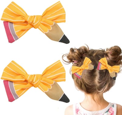 2-delige haaraccessoire - Haaraccessoire voor de eerste schooldag - Hoofdband met potloodpatroon - Leuke gestreepte haarclip voor kinderen - Haaraccessoire voor kinderen - Geel