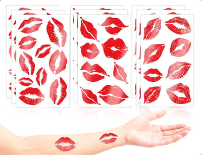 Dailygoods- Tatoeagestickers 9 vellen - Tijdelijke Tatoeages - Waterdichte Decoratieve Stickers - Rode Lippen - Carnaval Accessoires - Uniek Ontwerp - Tatoeage