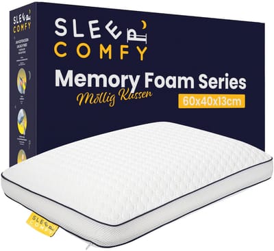 Sleep Comfy Classics - Traagschuim Hoofdkussen - Hoofdkussen Slaapkamer - Orthopedisch - Ergonomisch - Anti Nekklachten - Mollig Kussen | 60x40x13 cm