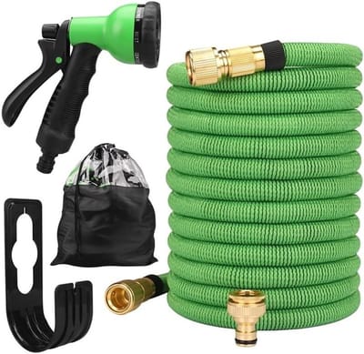 Tuinslang - Waterleiding - Tuin besproeien - Dubbele metalen connector - 15 meter - Groen
