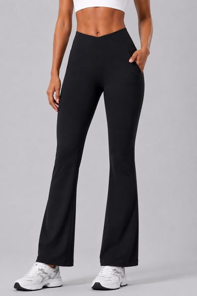 SparkNine Vivaflow flare broek dames - stijlvol V-design - S - zwart - ademend met uitlopende pijpen - sneldrogend & ademend - stretch