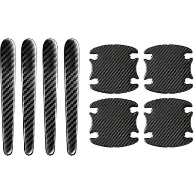 8 STKS Auto Deurkom Beschermer PU Leer Koolstofvezel Afgeronde Randen Reflecterende Deurhendel Kras black
