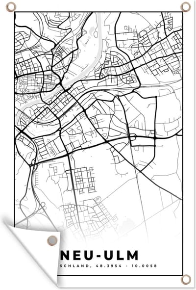 Muurdecoratie Plattegrond - Kaart - Neu-Ulm - Stadskaart - 120x180 cm - Tuinposter - Tuindoek