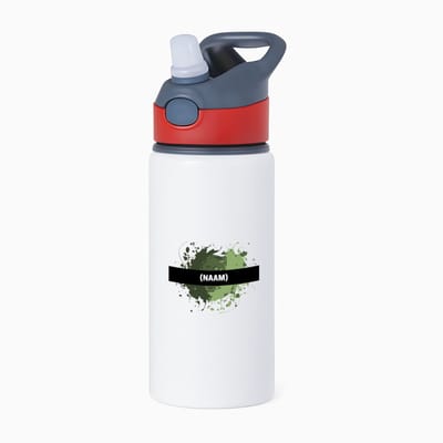 Hacebo® - groene verfvlek met eigen naam waterfles met rietje rood - Kunst - kunstenaars/kunstenaressen - verjaardag - mensen die houden van verven - kunst liefhebbers - cadeau - kado - geschenk - gift - water fles - 650ML