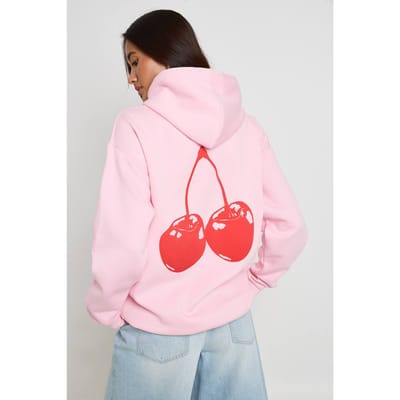 boohoo Dames Oversized Hoodie Met Kersenprint | Roze | Maat: XS