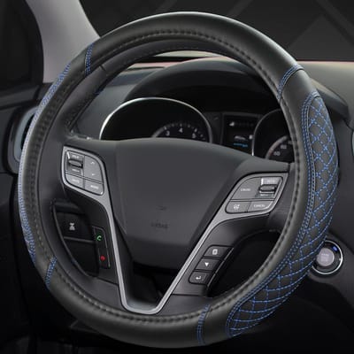 Stijlvolle PU Leren Stuurhoes voor Fiat Ronde Stuurwielen - Zwart en Blauw, Bescherming en Comfort