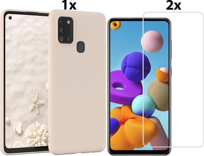 Hoesje Geschikt Voor Samsung Galaxy A21s Hoesje Soft Nano Silicone Backcover Gel Wit Met 2x Glazen Screenprotector