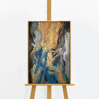 YS Schilderij - Handgeschilderd canvas schilderij - Wanddecoratie Abstract - Blauw en goud - canvas Kunst - Muurdecoratie woonkamer - Slaapkamer decoratie - Kamer accessoires - schilderij canvas - abstracte schilderijen canvas Gold 60x40