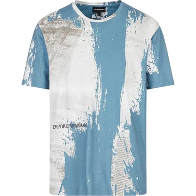 Emporio Armani Heren Logo T-shirt met all-over print (Blauw/Wit)