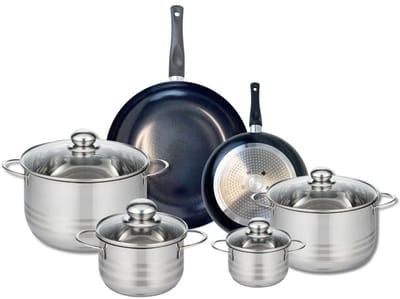 Set van 2 Koekenpannen 20 en 28 cm en 4 kookpotten 12, 16, 20 en 24 cm Elo Prima Brillant