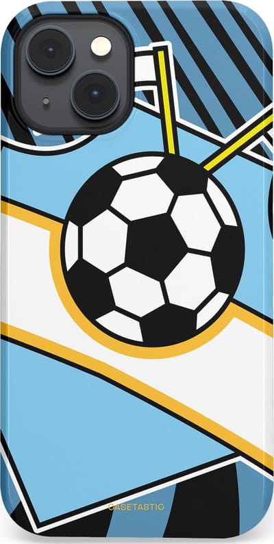 Casetastic hoesje geschikt voor Apple iPhone 14 Plus - MagSafe - Dubbellaagse bescherming - Kampioensbal - Fashion Case - Lichtblauw Zwart Wit