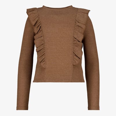 TwoDay meisjes top met lange mouwen en glitters bruin - Maat 92