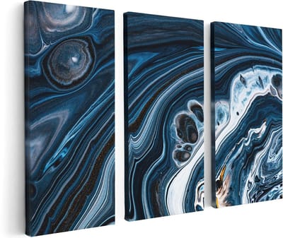 Artaza Canvas Schilderij Drieluik Abstracte Kunst - Blauwe Verf - 120x80 - Foto Op Canvas - Canvas Print
