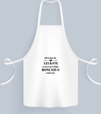 Akyol - dit is hoe de leukste en meest geweldige bonuszus eruit ziet Keukenschort - Zus - meest leukste bonuszus - verjaardag - cadeautje voor zus - zus artikelen - kado - geschenk - 82 bij 71 cm