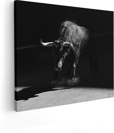 Artaza Canvas Schilderij Stierenkop - 50x40 cm - Wanddecoratie Dierenkop - Muurdecoratie Woonkamer - Kamer Accessoires