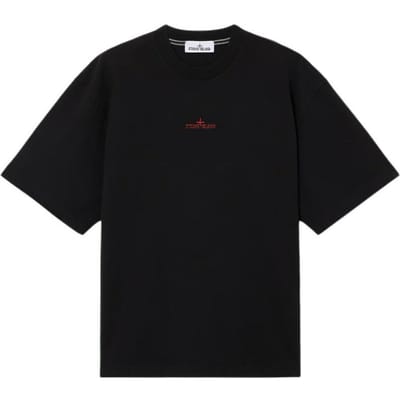Stone Island T-shirt met geborduurd logo, ronde hals en korte mouwen, heren tops K2S152100021S0233V0029 L black