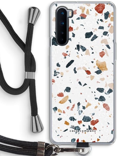 Case Company® - Hoesje met koord geschikt voor OnePlus Nord hoesje met Koord - Terrazzo N°4 - Telefoonhoesje met Zwart Koord - Bescherming aan alle Kanten en Over de Schermrand