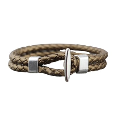 Marama - armband goudkleurig leer Braided - 21 cm - unisex