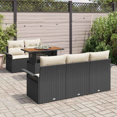 vidaXL - Tuinbank - Set - 6 - st - Zwart - en - Crème - poly - rattan