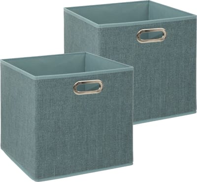 5Five Opbergmand/kastmandje - 2x - IJsblauw - 31 x 31 x 31 cm - 29 liter - Vakkenkast manden - Stof met versterkte bodem - Opvouwbaar