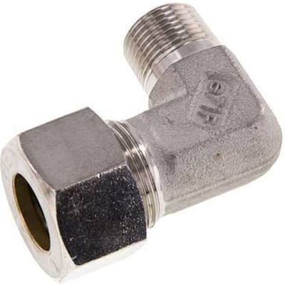 R 3/8'' Buitendraad x 15L RVS L-Knelfitting 90 graden 315 Bar DIN 2353 - FL2E-MO-ST-038R-15-L