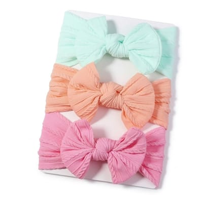 Baby haarband set met strik – 3 stuks – zachte elastische haarbanden in mintgroen, oranje en roze – comfortabele baby accessoires voor meisjes